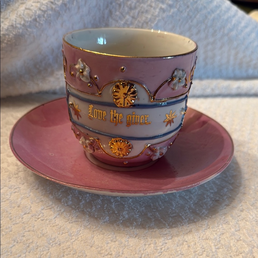 Pink and Gold Decorative Teacup and Saucer